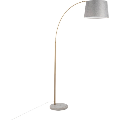 March Floor Lamp in White Marble, Antique Brass & Grey Linen